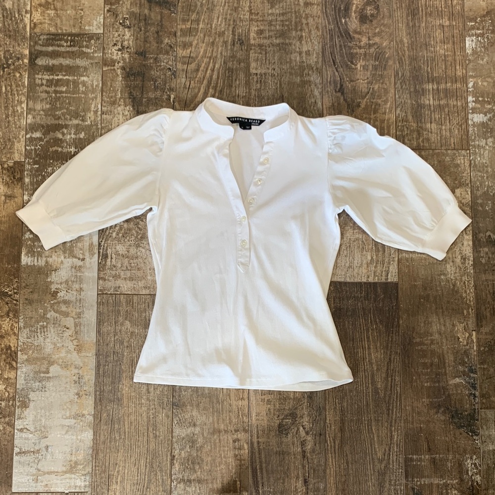 Zara White Button-Up Puff Sleeve Top